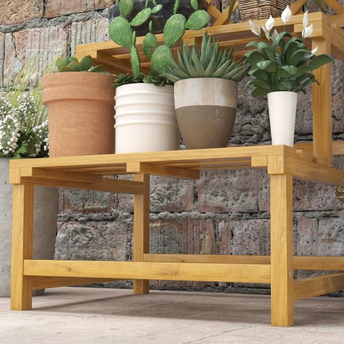 Outsunny 2 Tier Wooden Plant Stand with Trellis, Freestanding Raised Garden Bed for Climbing Plants, Planter Box to Grow Vegetables, Herbs and Flowers for Garden, Patio, Yellow