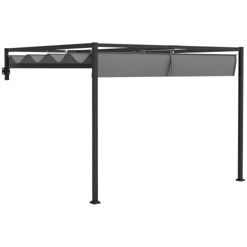Outsunny 2 x 3(m) Lean To Pergola with Retractable Roof, Wall Mounted Garden Gazebo Outdoor Sun Shade Shelter for Patio, Deck, Dark Grey