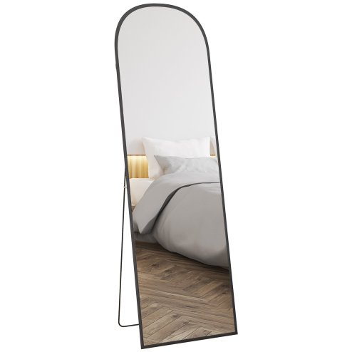 HOMCOM Full Length Mirror, 162x50cm Arched Free Standing Floor Mirror with Aluminium Alloy Frame, Hanging or Leaning for Living Room, Bedroom, Black Frame