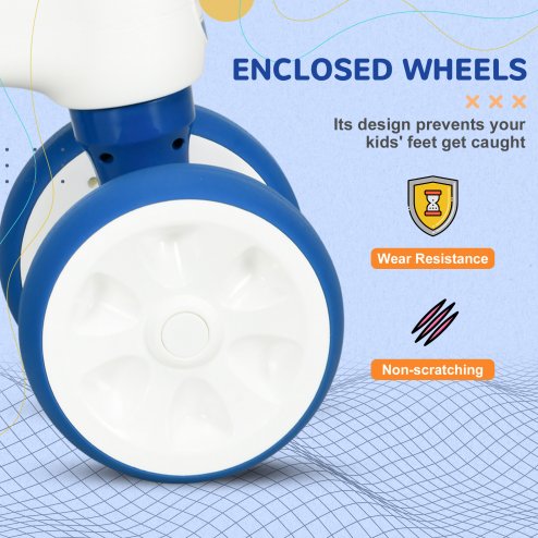 AIYAPLAY Baby Balance Bike, Lightweight First Training Bike, with Anti-Slip Handlebars, Four Wheels, No Pedals, for Ages 18-36 Months - Blue