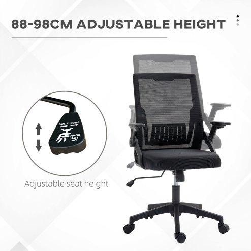 Vinsetto Mesh Office Chair, Desk Chair with Lumbar Support, Flip-up Armrest, Swivel Wheels, Adjustable Height, Black