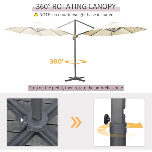 Outsunny 3 x 3(m) Cantilever Parasol with Cross Base, Garden Umbrella with 360 Rotation, Crank Handle and Tilt for Outdoor, Patio, Cream White