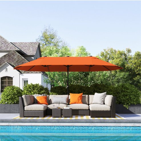 Outsunny 4.6m Large Garden Parasol Double-Sided Sun Umbrella Patio Market Canopy Shade Outdoor Orange - NO BASE