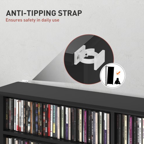 HOMCOM 720 CD/396 DVD Storage Unit, 396 Blu-ray Media Storage Shelf with 16 Compartments and 12 Adjustable Shelves, CD Tower for Living Room, Bedroom, Office