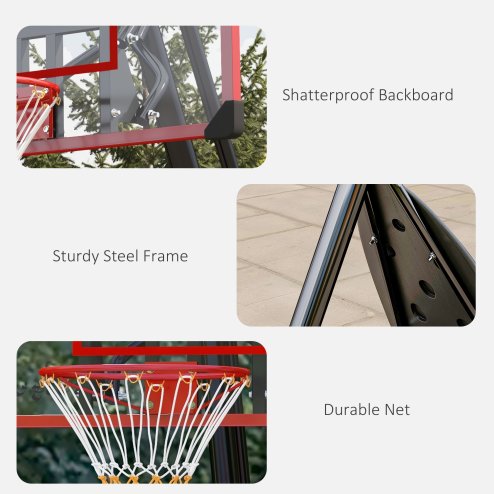 SPORTNOW Basketball Hoop Outdoor, Height Adjustable Basketball Hoop and Stand with Weighted Base, Portable on Wheels, 2.4-2.9m, Red
