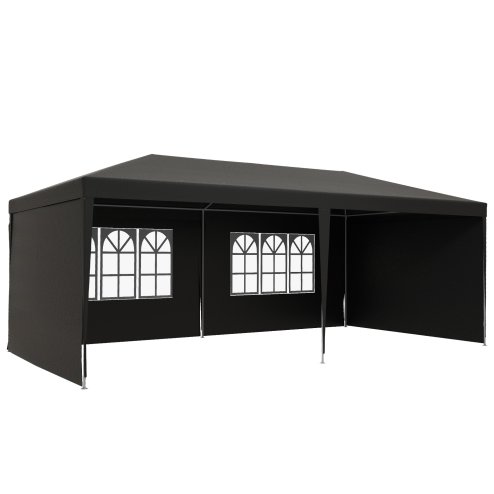 Outsunny 6 x 3 m Party Tent Gazebo Marquee Outdoor Patio Canopy Shelter with Windows and Side Panels Dark Grey Image