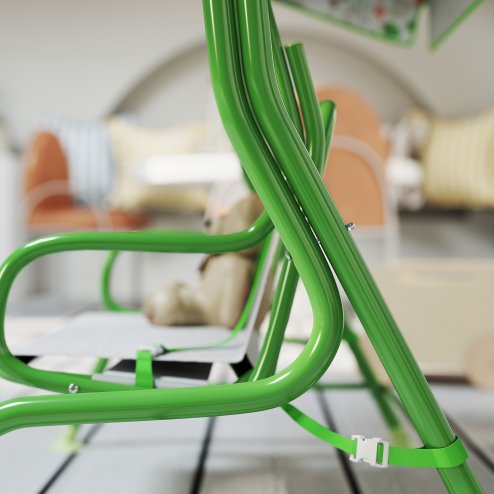 AIYAPLAY Kids Garden Swing Seat, Outdoor Swing Chair with Adjustable Canopy, Safety Belt, 2 Seater Hammock Swing Bench for Patio, Porch, Garden, Green