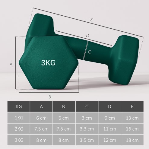 SPORTNOW Dumbbells Set with Carry Storage Rack, Set of 6 Weights for Home Gym, Kettlebell Training Weight Lifting Exercise, 2 x 1kg, 2 x 2kg, 2 x 3kg, Grey