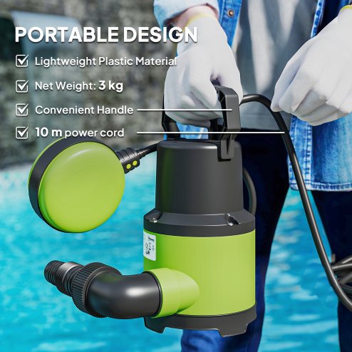 Outsunny 400W Submersible Water Pump for Dirty/Clean Water, 9000L/H Electric Sump Pump with Float Switch, Drain Water from Garden Pond, Hot Tub, Ditches, Portable and Lightweight