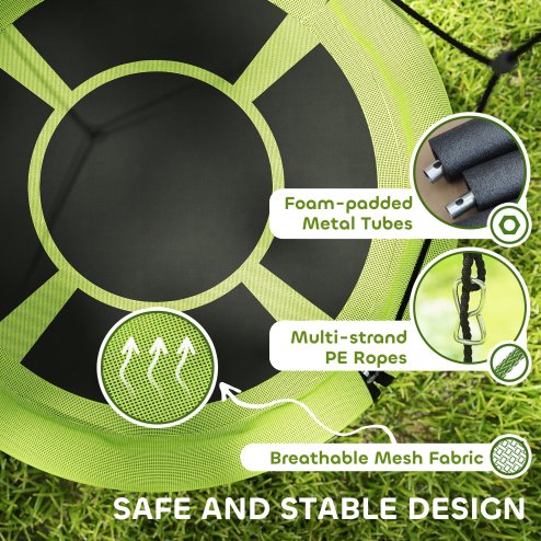 AIYAPLAY Nest Swing Seat for Kids, 100 cm Diameter Tree Swing Set w/ Height Adjustable Hanging Ropes, for Outdoor, Playground, Garden, Green