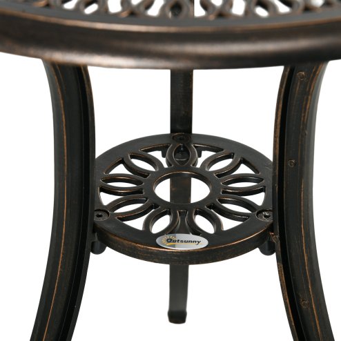 Outsunny 3 Piece Garden Bistro Set, Cast Aluminium Outdoor Furniture Set with Umbrella Hole for Balcony, Porch, Patio, Bronze Tone