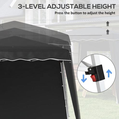 Outsunny 2.4 x 2.4m Pop Up Gazebo Canopy Tent with 2 Sidewalls and Carry Bag, Height Adjustable, UV50+ Party Tent Event Shelter for Garden, Patio, Black