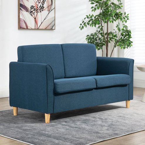 HOMCOM 2 Seater Sofa, Compact Loveseat, Linen Upholstered Couch with Wood Legs and Armrest, Small Sofa for Living Room and Home Office Image