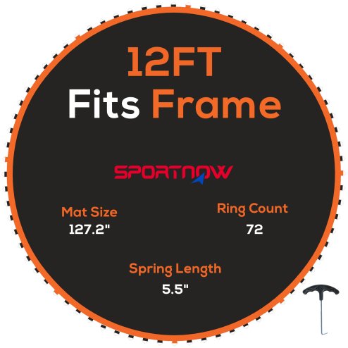 SPORTNOW Trampoline Replacement Mat with Eight Rows of Stitching, Spring Pull Tool, 72 V-Hooks, for 12ft Trampoline, Using 14cm Springs, Trampoline Jumping Mat, Orange