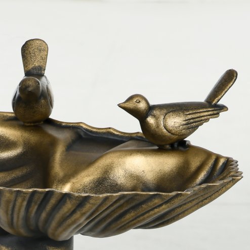 Outsunny 81cm Tall Bird Bath with 2 Decorative Birds, Vintage Style Birdbath with Flower Planter Base, Bird Bath Bowl for Garden, Bronze Tone