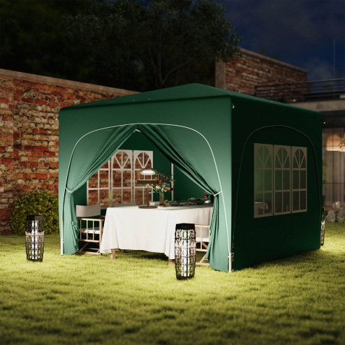 Outsunny 3 x 3(m) Pop Up Gazebo with Sides and Carry Bag, UPF50+, Height Adjustable Party Tent Instant Event Shelter for Garden, Outdoor, Patio, Dark Green