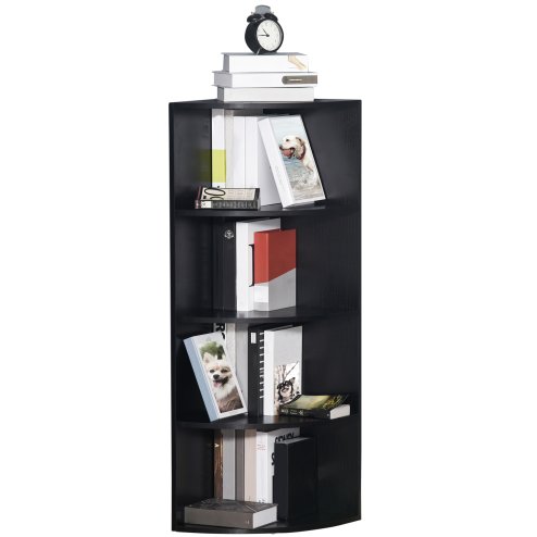 HOMCOM 4-Tier Corner Open Shelf Bookcase Freestanding Fan Bookshelf Plants Stand, 40x40x120cm, Black
