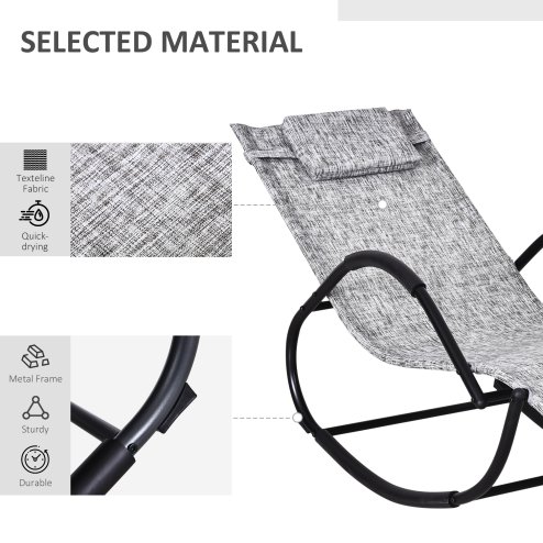 Outsunny Rocking Sun Lounger, Garden Rocking Chair Zero Gravity Lounge Chair, Outdoor Patio Recliner with Padded Pillow and Steel Frame, Grey