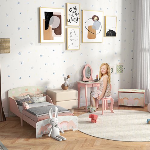 ZONEKIZ Toy Box, Kids Toy Chest with Lid, Safety Hinge, Cute Design - Pink