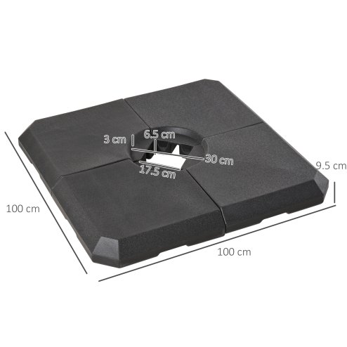 Outsunny Set of 4 Parasol Base Stand Weights for Cantilever Parasols, Water and Sand Filled, Up to 120kg, Black