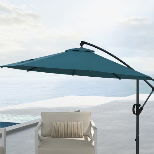 Outsunny 3(m) Cantilever Parasol with Cross Base, Banana Parasol with Crank Handle, Tilt and 8 Ribs, Round Hanging Patio Umbrella for Outdoor Pool, Garden, Balcony, Blue