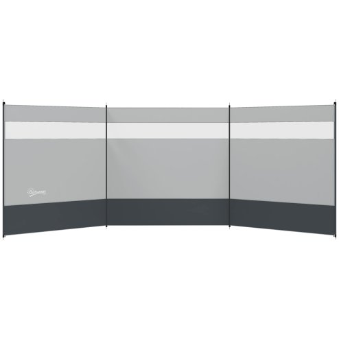 Outsunny Camping Windbreak, 4 Pole Windbreaker Blocker with Clear Windows, Carry Bag and Steel Poles, for Beach Caravan Campervan, 440 x 140cm, Grey