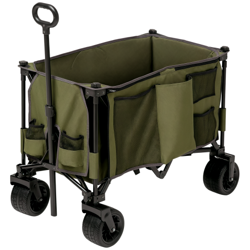 Outsunny Folding Garden Trolley, Cargo Traile on Wheels, Collapsible Camping Trolley, Outdoor Utility Wagon with Steel Frame and Oxford Fabric, Green Image
