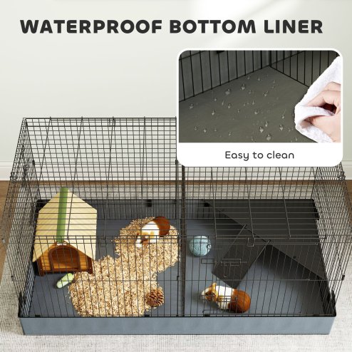 PawHut Guinea Pig Cage, 2 in 1 Rabbit Cage Pet Playpen with Removable Top, 2 Separate Area, Waterproof Oxford Fabric Floor, Perch, Ramp, Small Animal Cage for Guinea Pigs, Bunnies, Hedgehogs, Black