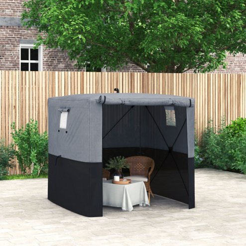 Outsunny Pop Up Gazebo with Sides, 2m x 2m Easy 1 Person Setup Party Tent with Carry Bag, Stakes, Ropes, Folding Multifunctional Instant Shelter, Black and Grey