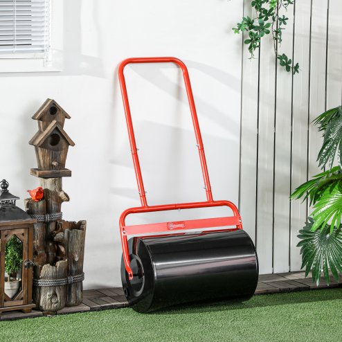Outsunny Combination Push/Tow Lawn Roller Filled with 38L Sand (62kg) or Water, Great for the Garden 32 x 50cm Roller, Red Image