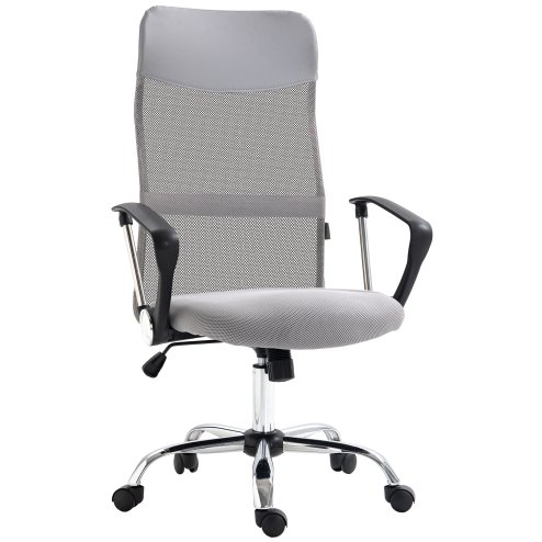 HOMCOM Mesh Office Chair, High Back Computer Desk Chair, Swivel Chair with Height Adjustable, for Home, Light Grey