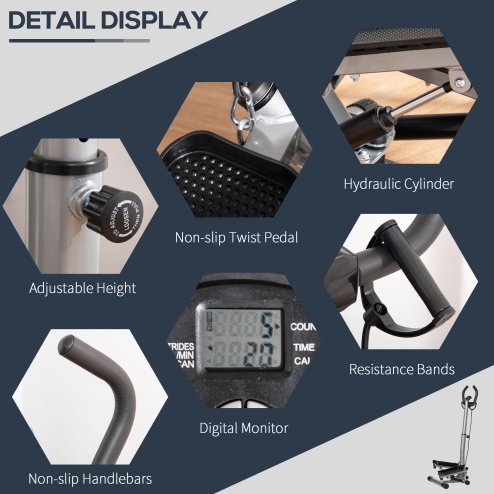 HOMCOM Adjustable Twist Stepper Aerobic Ab Exercise Fitness Workout Machine w/ LCD Screen, Height Adjust Handlebars for Home Gym, Silver and Black