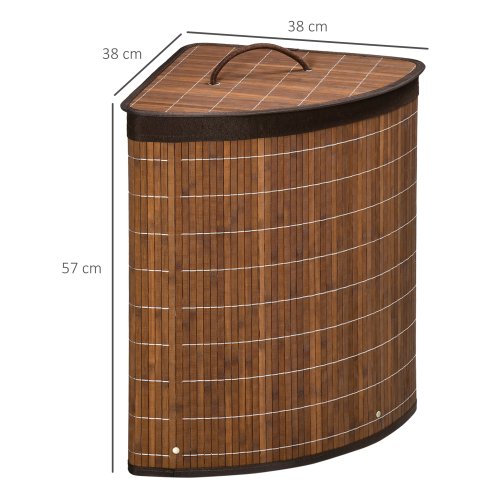 HOMCOM Bamboo Laundry Basket with Lid, 55 Litres Laundry Hamper with Removable Washable Lining,  Corner Washing Baskets, 38 x 38 x 57cm, Brown