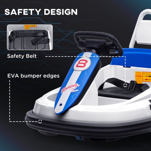HOMCOM Kids Bumper Car 360° Rotation Spin Waltzer Car 6V Electric Ride On Car with 2 Speeds, Music, Lights for 18-48 Months - White