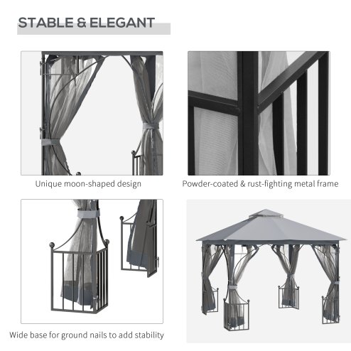 Outsunny 3 x 3m Garden Gazebo Patio Party Tent Shelter Outdoor Canopy Double Tier Sun Shade with Metal Frame and Netting, Light Grey
