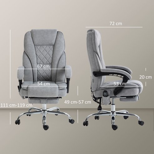 Vinsetto Massage Office Chair with 6 Point Massage and Heat, Desk Chair with Footrest, Reclining Backrest, Swivel Wheels, Adjustable Height, Grey