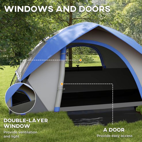 Outsunny Camping Tent, 2 Man Dome Tent, 3000mm Waterproof, with Sewn-in Groundsheet, Carry Bag and Top Hook, for Fishing Hiking Festival, Grey and Dark Blue
