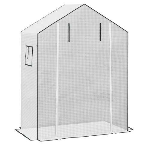 Outsunny Walk-in Greenhouse Cover Replacement with Roll-up Door and Mesh Windows, Reinforced PE Hot House, Cover COVER ONLY, 140 x 73 x 190cm, White