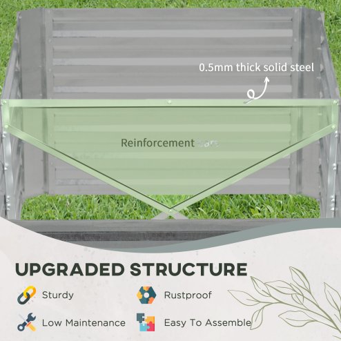 Outsunny Raised Beds for Garden, Galvanised Steel Outdoor Planters with Multi-reinforced Rods for Vegetables, Plants, Flowers and Herbs, 180 x 90 x 59 cm, Light Grey