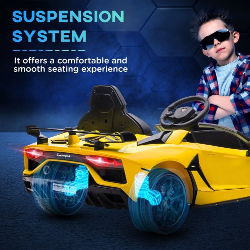 HOMCOM Lamborghini Aventador Licensed Kids' Electric Ride-on with Remote Control, 12V Powered Electric Car for Kids with Butterfly Doors, Auxiliary wheels, Music, Horn, Suspension - Yellow
