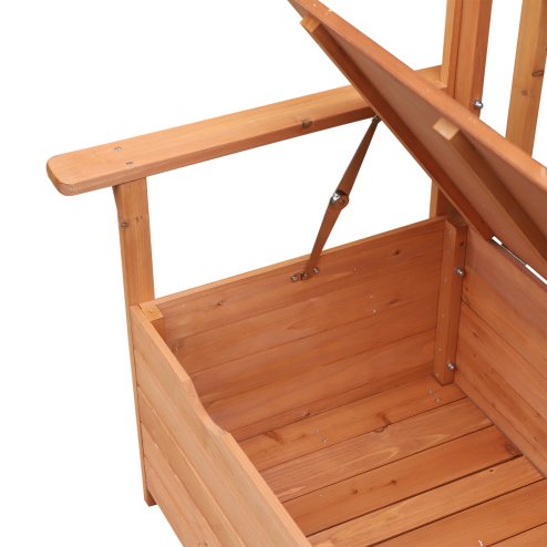 Outsunny Outdoor 2 Seater Garden Bench, Wooden Bench with Storage, Garden Storage Bench with Backrest, Arm Rests for Outdoor Patio Porch, 112 x 84 x 58 cm, Natural