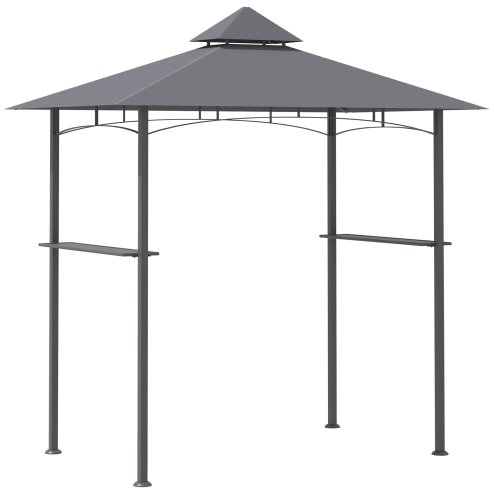 Outsunny 2.5x1.5m (8'x5') Grill Gazebo Canopy, Double Tiered Outdoor BBQ Gazebo Shelter with 2 Side Shelves for Garden, Patio, Barbecue, Picnic, Grey