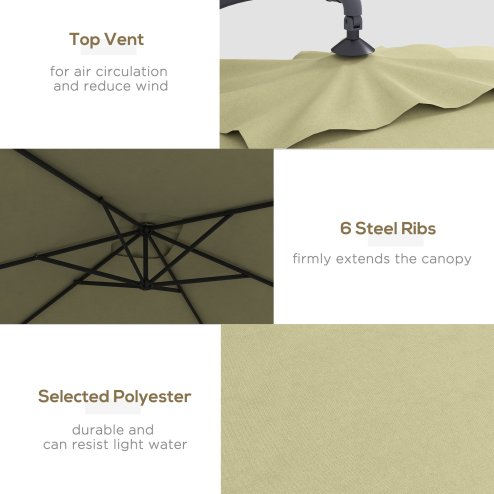 Outsunny 3x2m Cantilever Parasol with Cross Base, Banana Parasol with Crank Handle and 6 Ribs, Rectangular Hanging Patio Umbrella for Outdoor Pool, Garden, Balcony, Beige