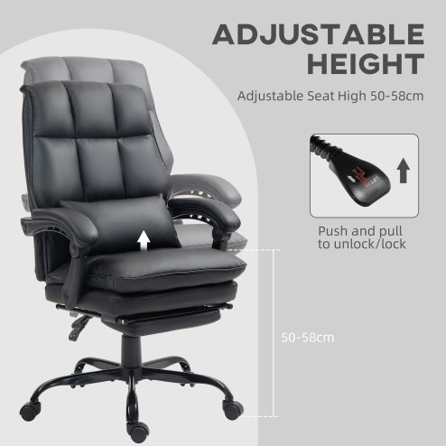 HOMCOM Executive Office Chair with Footrest, PU Leather High Back Desk Chair with Lumbar Support, Swivel Computer Chair with Adjustable Height and Padding Armrests, Black