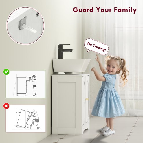 HOMCOM Under Sink Bathroom Cabinet, Freestanding Under Sink Cabinet with 2 Arch Doors and Adjustable Shelf for Basin without or with Pedestal, White