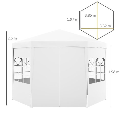 Outsunny 4m Hexagonal Gazebo Canopy Party Tent with 6 Removable Side Walls for Outdoor Event with Windows and Doors, White