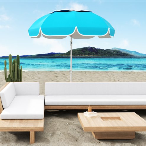 Outsunny 2m Beach Umbrella Portable with Sand Anchor, Adjustable Height & Tilt Beach Parasol with Carry Bag, UPF50+ UV Protection Sunshade Shelter, Blue