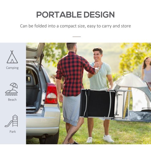 Outsunny Sun Lounger Steel Frame Outdoor Folding Chaise Texteline Lounge Chair Recliner with Headrest & 7 Levels Adjustable Backrest, Black