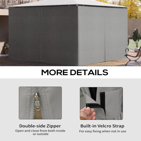 Outsunny 4 Pack Replacement Gazebo Curtains Privacy Panel for Most 3 x 4m Gazebo Canopy Pavillion Outdoor Shelter Sidewalls Accessories Light Grey