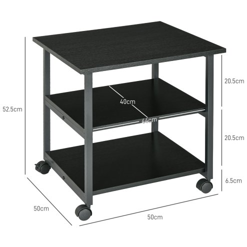 HOMCOM 3-Tier Printer Stand with Storage Shelf, Mobile Printer Table on Wheels, 50 x 50 x 52.5cm Rolling Printer Cart for Home Office, Black